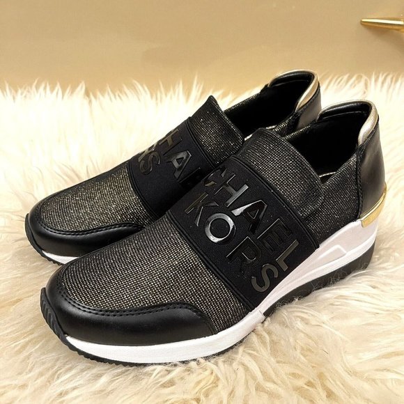 Michael Kors Felix Trainer Platform Wedge Extreme Glitter Rose Gold NEW - Picture 2 of 5